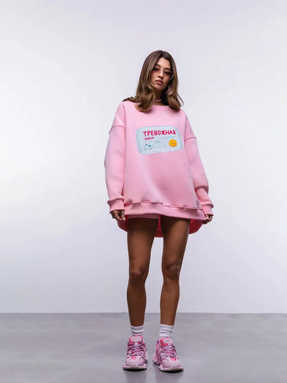 Sumuyoo Printing Warm Sweatshirt Loose Round Neck Oversized Chic Women's HoodiesTrendy Casual Autumn Winter Office Lady Pullover