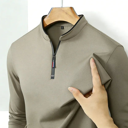 Fashion Men's Stand Collar Half Zip Long Sleeve Shirt Comfortable Casual Top Versatile Daily Wear Slim Fit Pullove