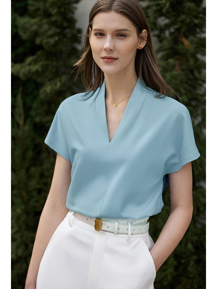 Women's V-Neck T-Shirt – Minimalist Stretch Solid Tee