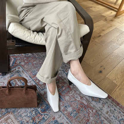 SUOJIALUN Autumn Women Pumps Shoes Fashion Shallow Slip On Ladies Eelgant Single Shoes Square High Heel Outdoor Dress Pumps