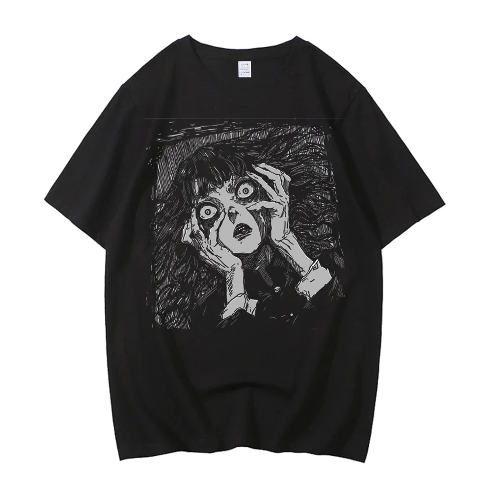 Junji Ito T Shirt Men Punk Hip Hop Tees High Quality Cotton Casual T-shirt Anime Graphic Tees Unisex Streetwear Male