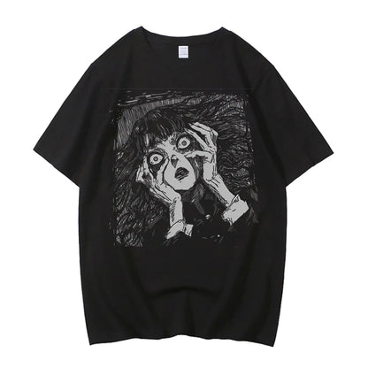 Junji Ito T Shirt Men Punk Hip Hop Tees High Quality Cotton Casual T-shirt Anime Graphic Tees Unisex Streetwear Male