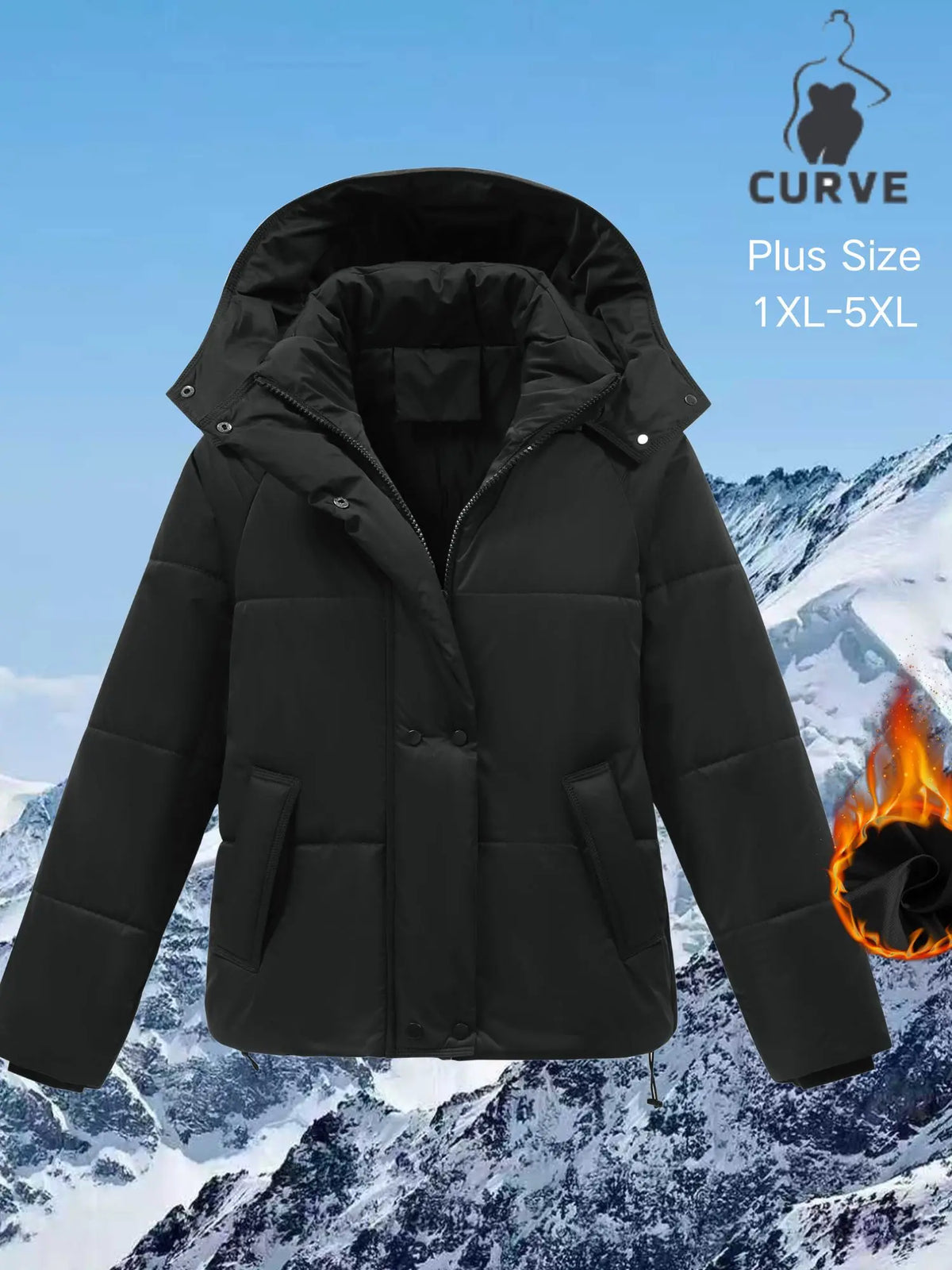 Plus Size Winter Jacket for Women Windproof Warm Detachable Hood Puffy Coat Casual Versatile Outdoor Activities Fashionable Top