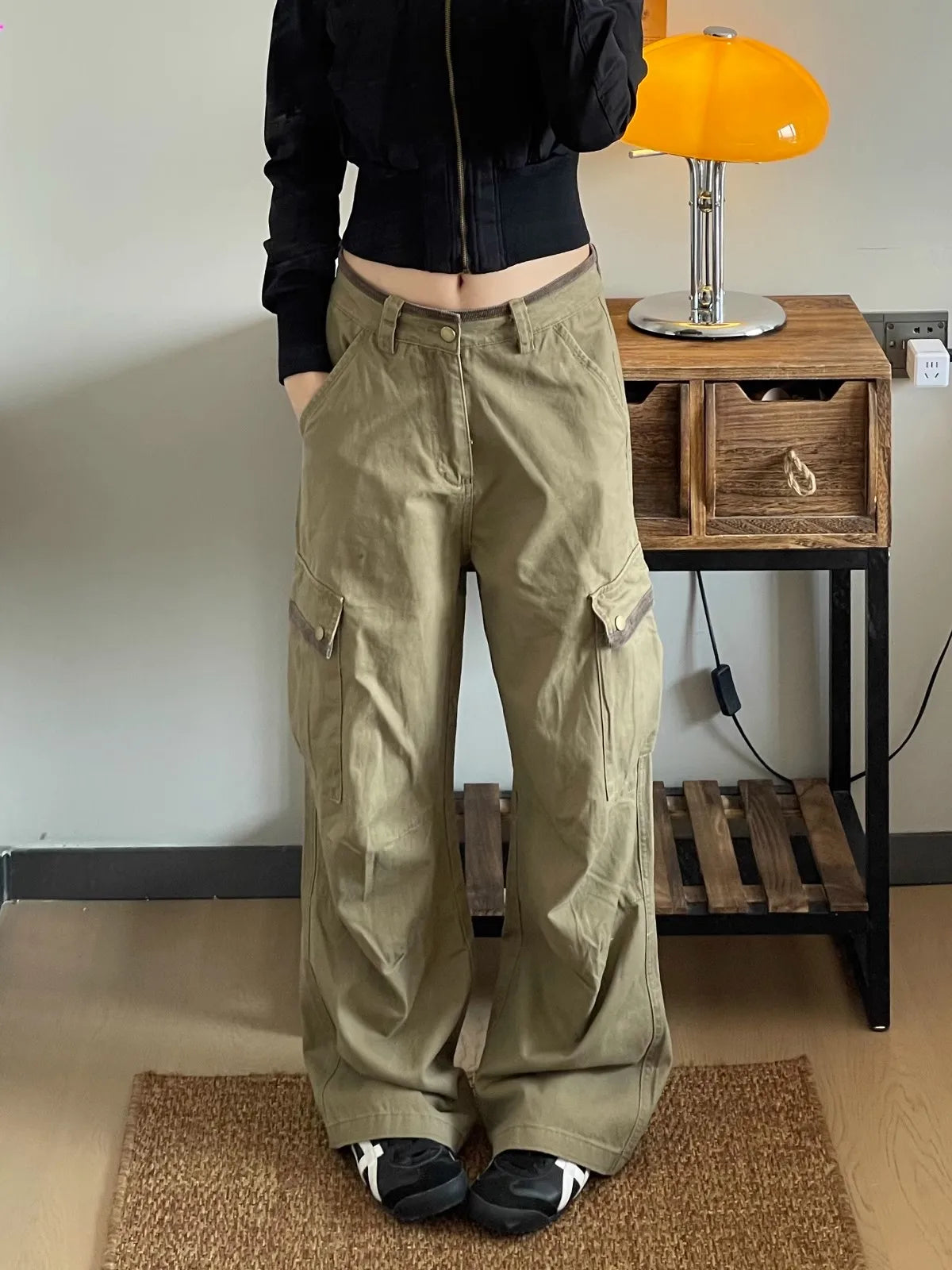 American Retro Workwear Denim Pants Women's High Waist Wide Leg Loose Straight Cut Trousers Spring Autumn New Sle Multi ket