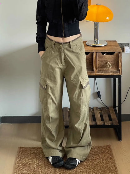 American Retro Workwear Denim Pants Women's High Waist Wide Leg Loose Straight Cut Trousers Spring Autumn New Sle Multi ket