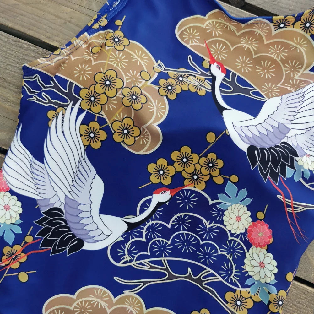2026 New Printed One-piece Swimsuit Classic Printed Lace Up Swimsuit Women's Push Up Flower One-piece Suit Beach Wear For Female