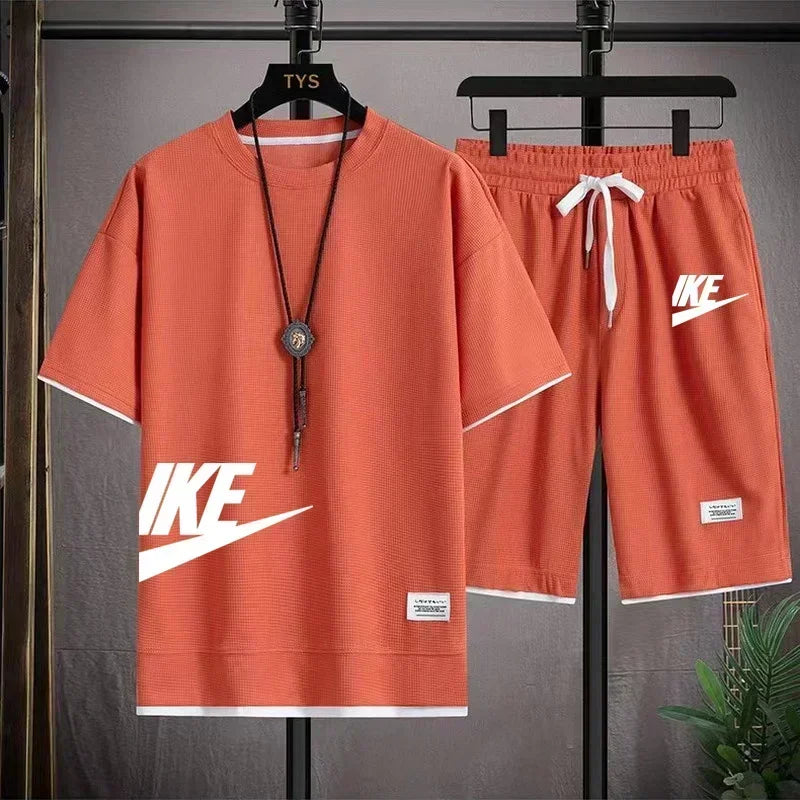 New summer men's casual short-sleeved T-shirt and shorts sportswear set, outdoor men's breathable jogging shorts 2-piece set