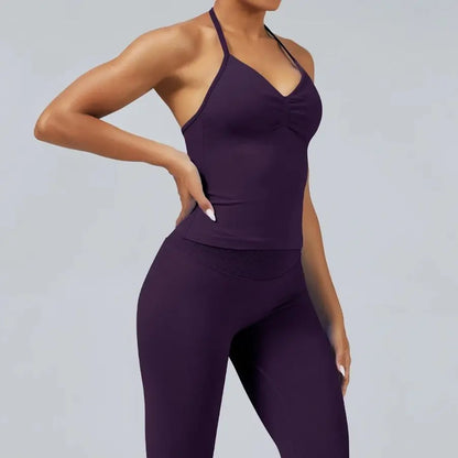 Women Yoga Vest - Longline Strappy Top | Breathable Fitness Tank Top Open Back Halter