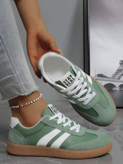Lightweight Comfortable Sneakers for Women Fashion Striped Lace Up Sports Shoes Woman Casual Breathable Green Sneakers Plus Size