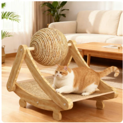 Wooden Cat Scratching Ball 2 In 1 Cat Scratcher Sisal Scratch Board Wear-Resistant Grinding Paw Toy Solid Wood Scraper for Cats
