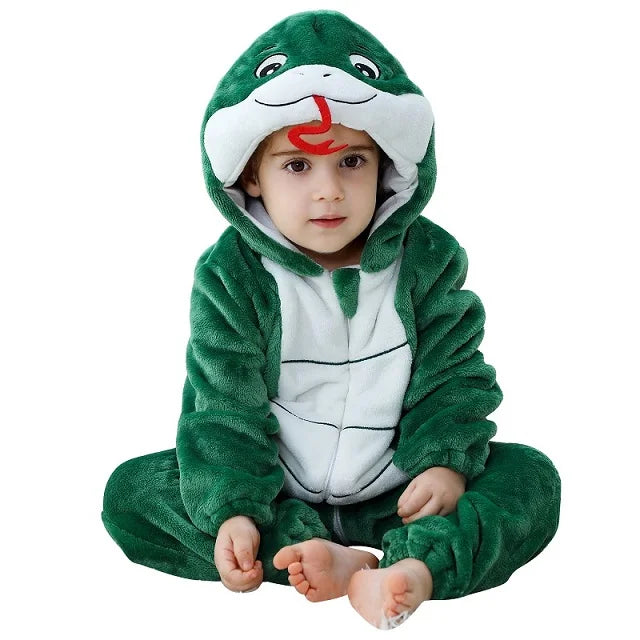 Baby Winter Rompers - Soft Polyester Hooded Jumpsuit With Animal Pattern, Machine Washable