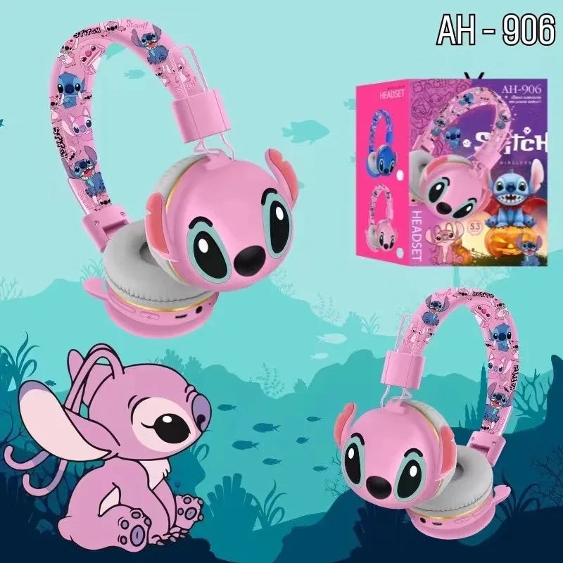 AH-906 Stitch Bluetooth Headphones AH-906 Cute Wireless Earbuds HIFI Sound Foldable Headsets with Mic Anime Cartoon Kids Gifts