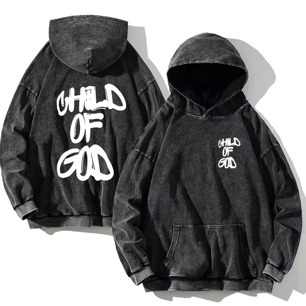 Vintage PSALM 91:11 Print Cotton Washed Hoodie Casual Hip Hop Men Women High Street Retro Hooded Sweatshirt Winter Pullover