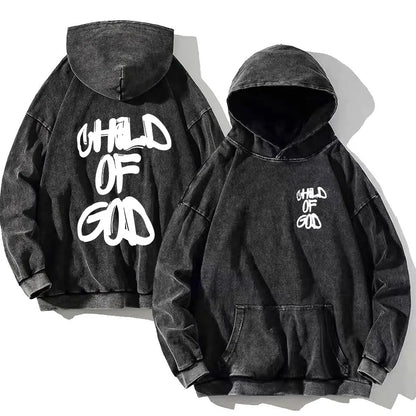 Vintage PSALM 91:11 Print Cotton Washed Hoodie Casual Hip Hop Men Women High Street Retro Hooded Sweatshirt Winter Pullover