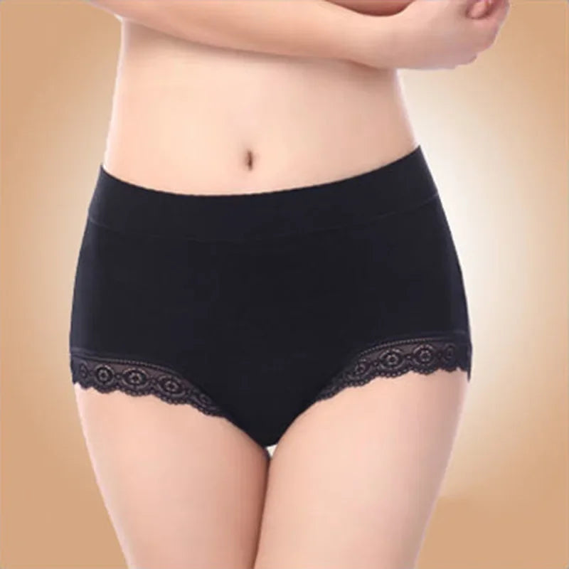 Ruffles Lace Underwear Woman High Waist Middle Aged Mother Spring Summer Modal Briefs Comfortable Panties Нижнее Бельё Женское
