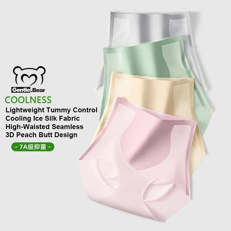 Gentle.Bear Women's Ice Silk Seamless High Waist Panties Breathable Ladies Briefs Elastic Soft Underwear 2025 NEW