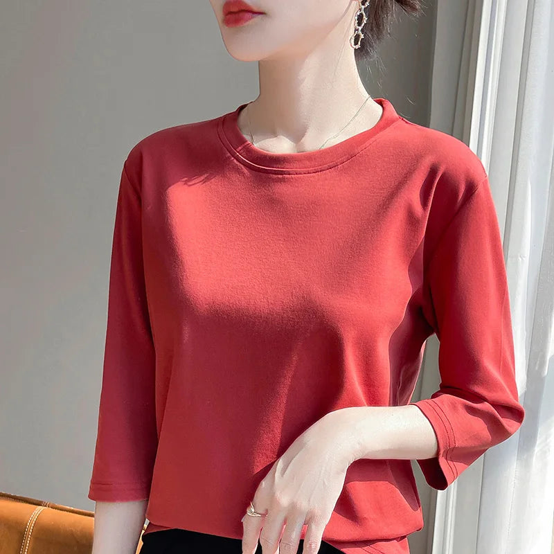 Cropped Mercerized Cotton T-Shirt - 100 Cotton Short Sleeve for Spring  Summer 2023