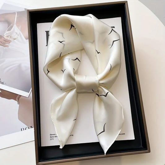 Seagull Print Square Scarf - Stylish Imitation Silk Shawl for Women - ZOOMNSTORE