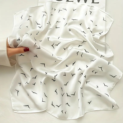 Seagull Print Square Scarf - Stylish Imitation Silk Shawl for Women - ZOOMNSTORE