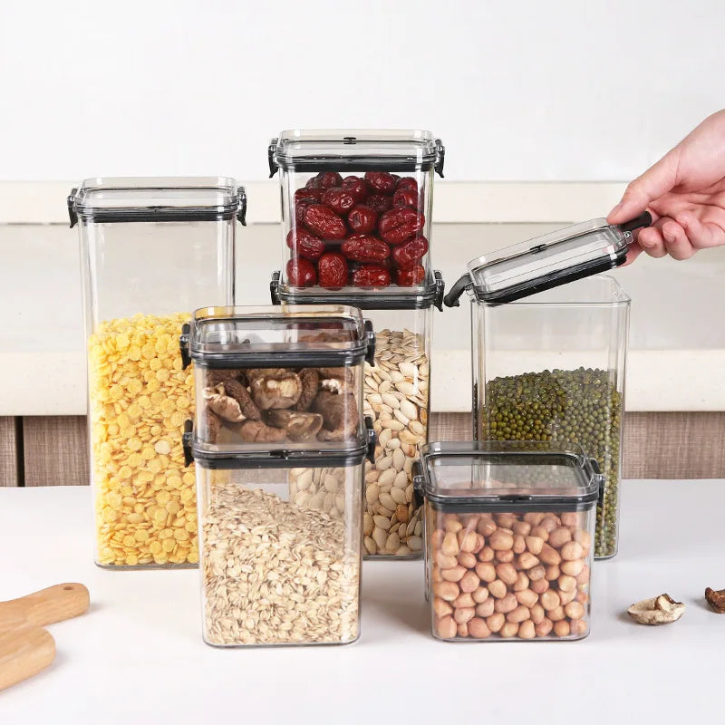 Sealed Food Storage Jars - Stackable Plastic Kitchen Containers, Airtight & Moisture Proof - ZOOMNSTORE