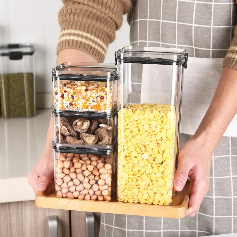 Sealed Food Storage Jars - Stackable Plastic Kitchen Containers, Airtight & Moisture Proof - ZOOMNSTORE