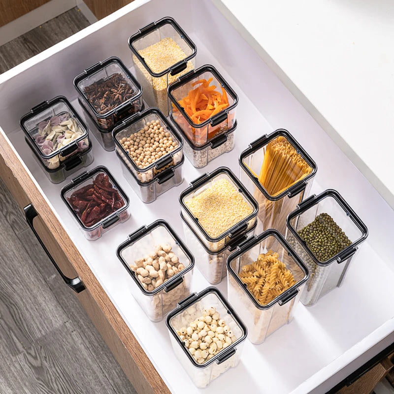 Sealed Food Storage Jars - Stackable Plastic Kitchen Containers, Airtight & Moisture Proof - ZOOMNSTORE