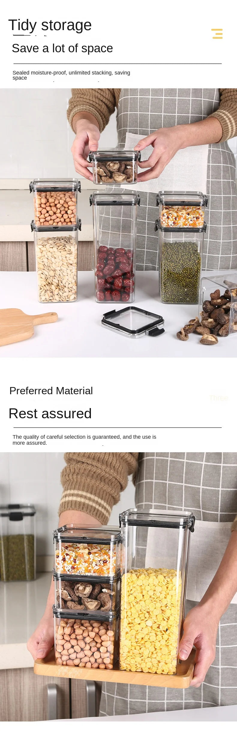 Sealed Food Storage Jars - Stackable Plastic Kitchen Containers, Airtight & Moisture Proof - ZOOMNSTORE