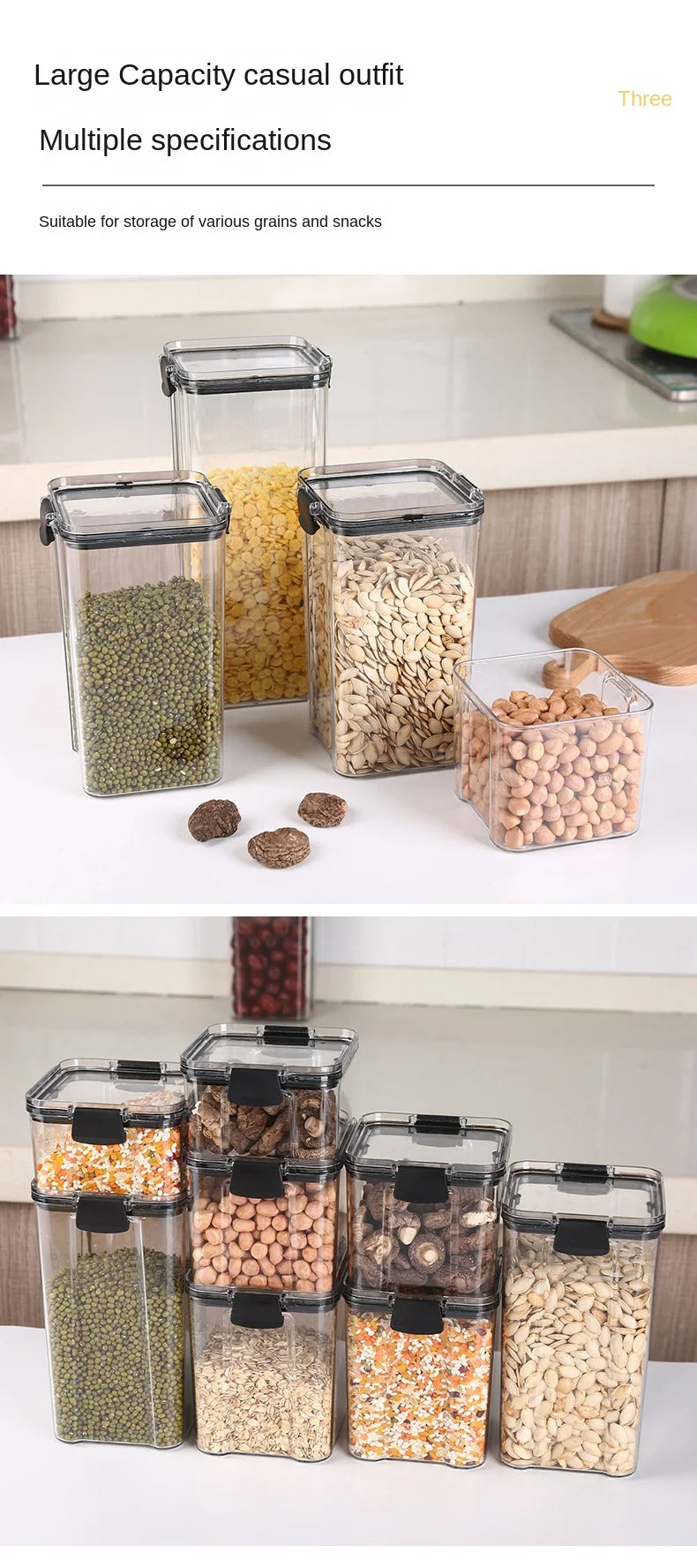 Sealed Food Storage Jars - Stackable Plastic Kitchen Containers, Airtight & Moisture Proof - ZOOMNSTORE