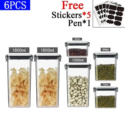 460/700/950/1300/1800ml Thick Sealed Storage Tank Transparent Square Dried Fruit Storage Box Kitchen Grain Storage Jar Container - ZOOMNSTORE