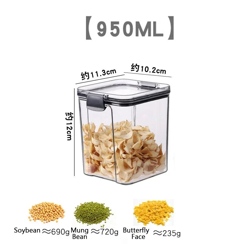 460/700/950/1300/1800ml Thick Sealed Storage Tank Transparent Square Dried Fruit Storage Box Kitchen Grain Storage Jar Container - ZOOMNSTORE