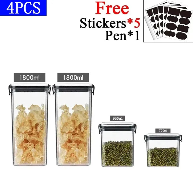 460/700/950/1300/1800ml Thick Sealed Storage Tank Transparent Square Dried Fruit Storage Box Kitchen Grain Storage Jar Container - ZOOMNSTORE