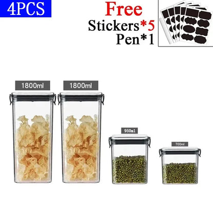 460/700/950/1300/1800ml Thick Sealed Storage Tank Transparent Square Dried Fruit Storage Box Kitchen Grain Storage Jar Container - ZOOMNSTORE