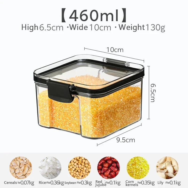460/700/950/1300/1800ml Thick Sealed Storage Tank Transparent Square Dried Fruit Storage Box Kitchen Grain Storage Jar Container - ZOOMNSTORE
