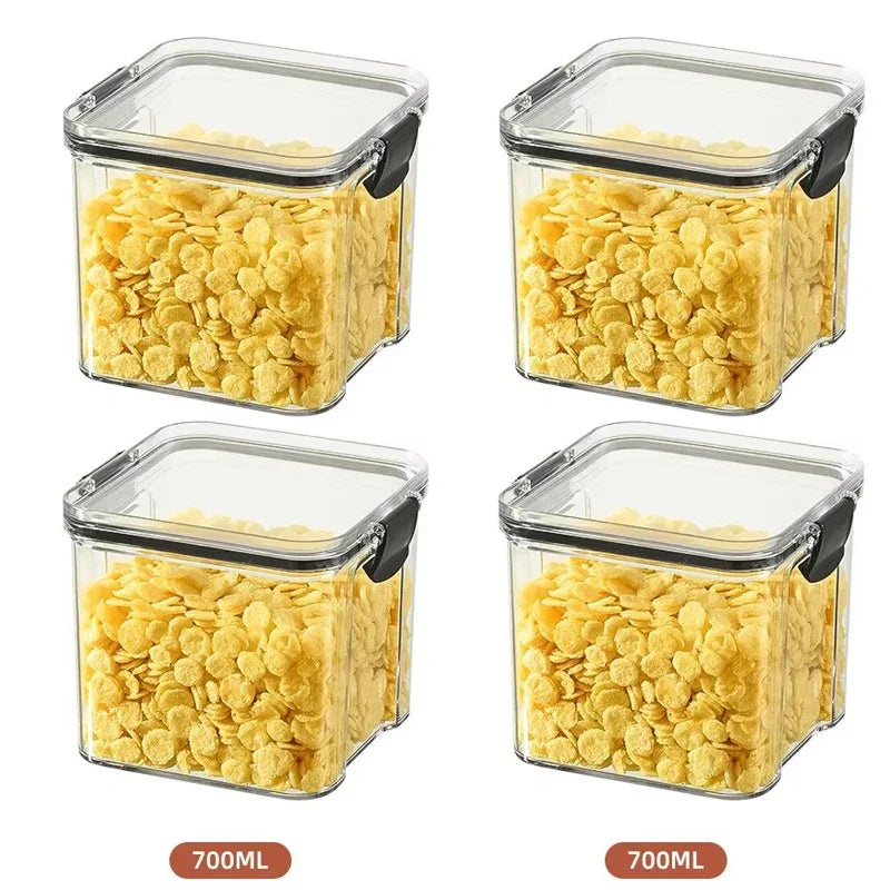 460/700/950/1300/1800ml Thick Sealed Storage Tank Transparent Square Dried Fruit Storage Box Kitchen Grain Storage Jar Container - ZOOMNSTORE