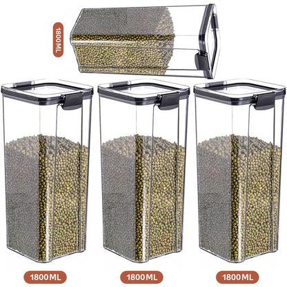 460/700/950/1300/1800ml Thick Sealed Storage Tank Transparent Square Dried Fruit Storage Box Kitchen Grain Storage Jar Container - ZOOMNSTORE