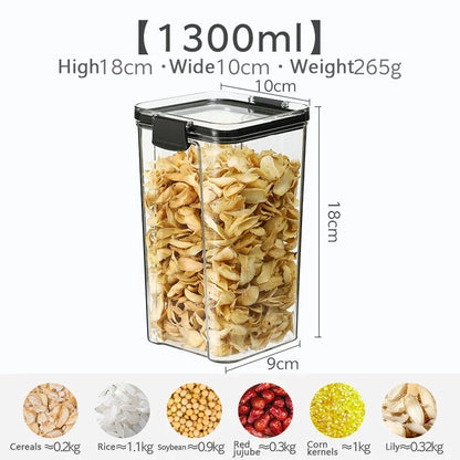 460/700/950/1300/1800ml Thick Sealed Storage Tank Transparent Square Dried Fruit Storage Box Kitchen Grain Storage Jar Container - ZOOMNSTORE