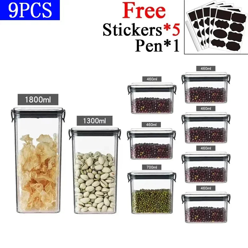 460/700/950/1300/1800ml Thick Sealed Storage Tank Transparent Square Dried Fruit Storage Box Kitchen Grain Storage Jar Container - ZOOMNSTORE