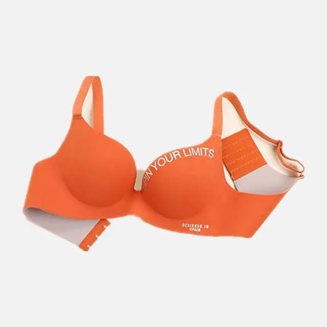 Simplicity Letters Printed Bra Sexy Deep V Thin Women's Lingerie Seamless Cup Surface Bralette No steel rings gather Brassiere - ZOOMNSTORE