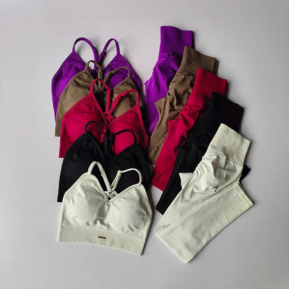 Seamless Hip Lifting Yoga Set - Womens V-neck Bra  Quick-Dry Leggings - ZOOMNSTORE