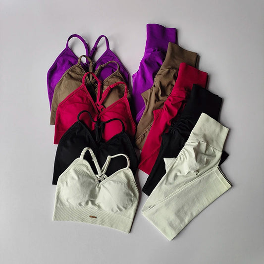 Seamless Hip Lifting Yoga Set - Womens V-neck Bra  Quick-Dry Leggings - ZOOMNSTORE