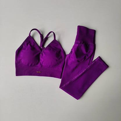 Seamless Hip Lifting Yoga Set - Womens V-neck Bra  Quick-Dry Leggings - ZOOMNSTORE
