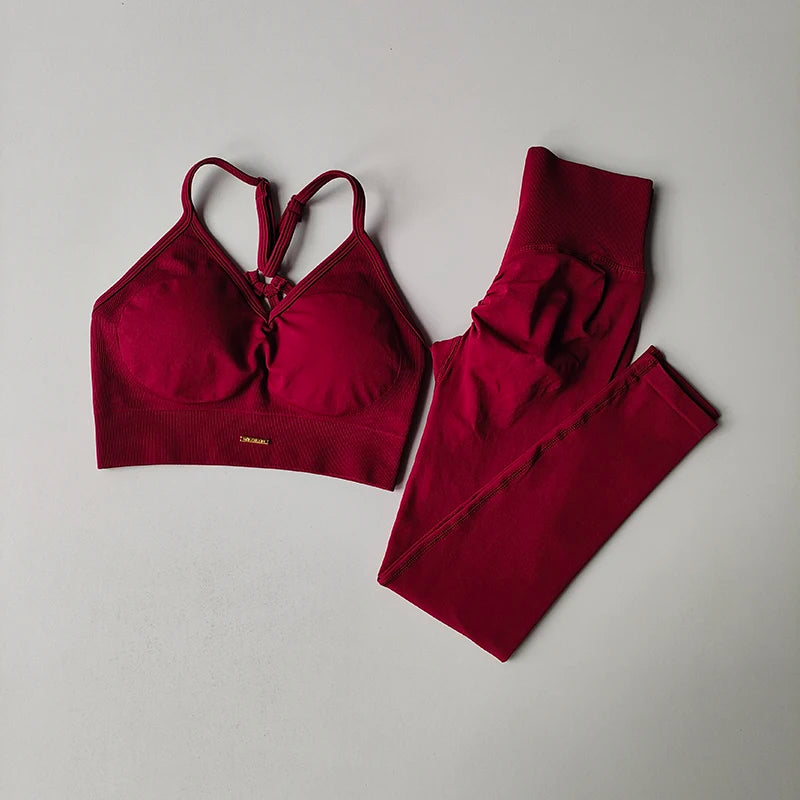 Seamless Hip Lifting Yoga Set - Womens V-neck Bra  Quick-Dry Leggings - ZOOMNSTORE