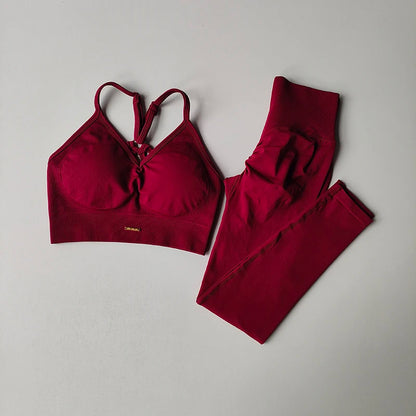 Seamless Hip Lifting Yoga Set - Womens V-neck Bra  Quick-Dry Leggings - ZOOMNSTORE