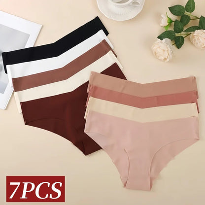 Seamless Low Waist Panties - 7Pcs Women Briefs Set With Cotton Crotch & Ice Silk - ZOOMNSTORE