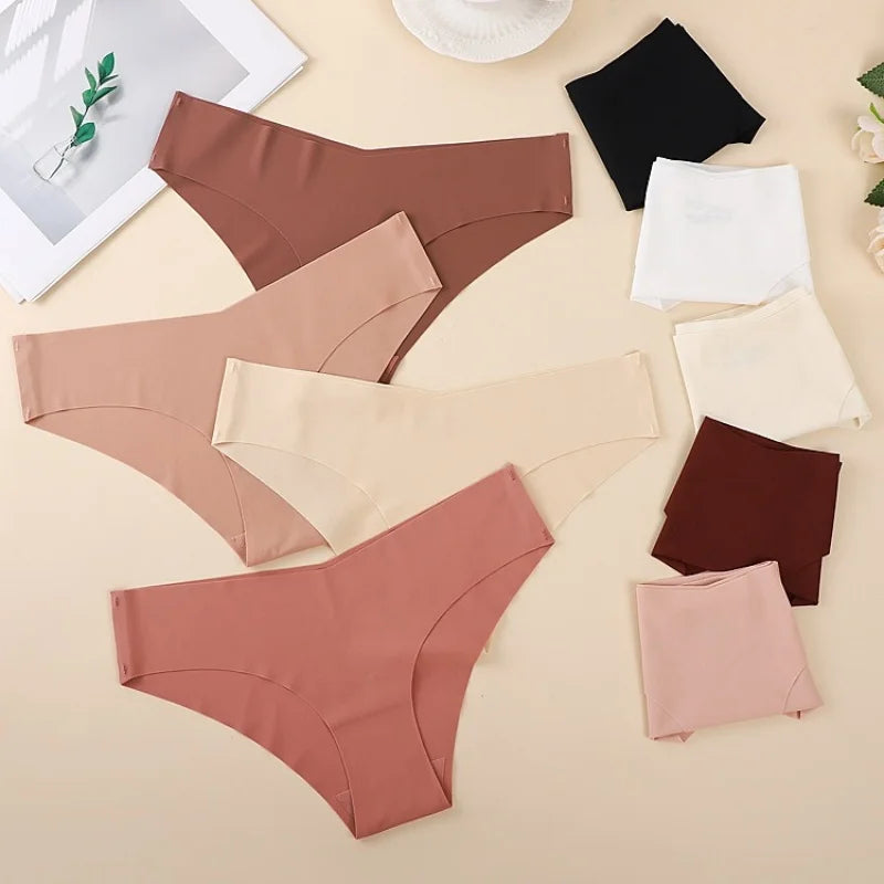 Seamless Low Waist Panties - 7Pcs Women Briefs Set With Cotton Crotch & Ice Silk - ZOOMNSTORE