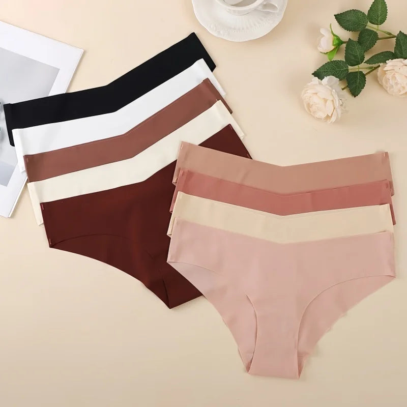 Seamless Low Waist Panties - 7Pcs Women Briefs Set With Cotton Crotch & Ice Silk - ZOOMNSTORE