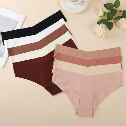 Seamless Low Waist Panties - 7Pcs Women Briefs Set With Cotton Crotch & Ice Silk - ZOOMNSTORE