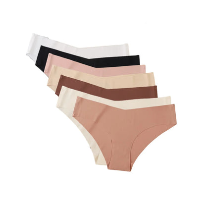 Seamless Low Waist Panties - 7Pcs Women Briefs Set With Cotton Crotch & Ice Silk - ZOOMNSTORE