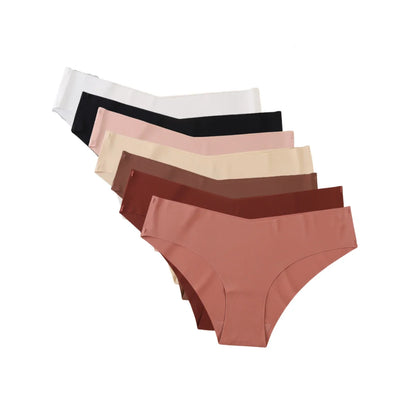 Seamless Low Waist Panties - 7Pcs Women Briefs Set With Cotton Crotch & Ice Silk - ZOOMNSTORE