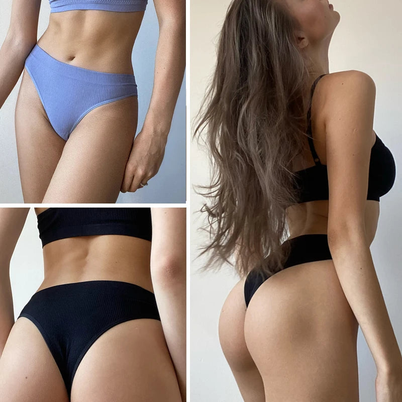 2PCS Womens Seamless Low-Rise Thong - Soft Breathable Brazilian Underwear - ZOOMNSTORE